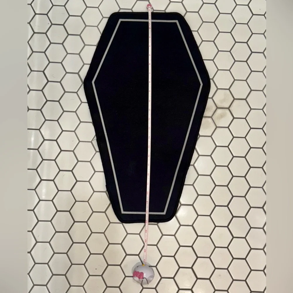 NWOT Small Black Coffin Shaped Bath Mat With White Border & Anti Skid Backing